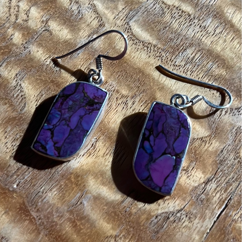 Purple stone and silver earrings - Picture 5 of 6